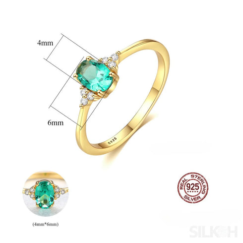 Colorful Oval Sterling Silver Emerald Cut Ring Luna